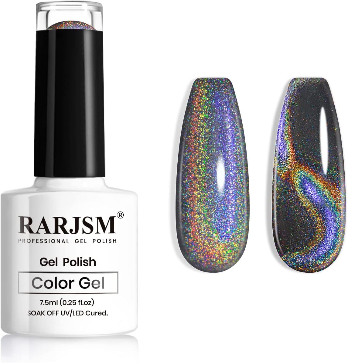 RARJSM Esmalte de uñas en gel ojo de gato, Galaxy Chameleon magnético gel polaco negro holográfico brillo gel remojo UV LED DIY manicura arte para diseños de salón y bricolaje en el hogar 0.2 fl oz/0.26 fl oz