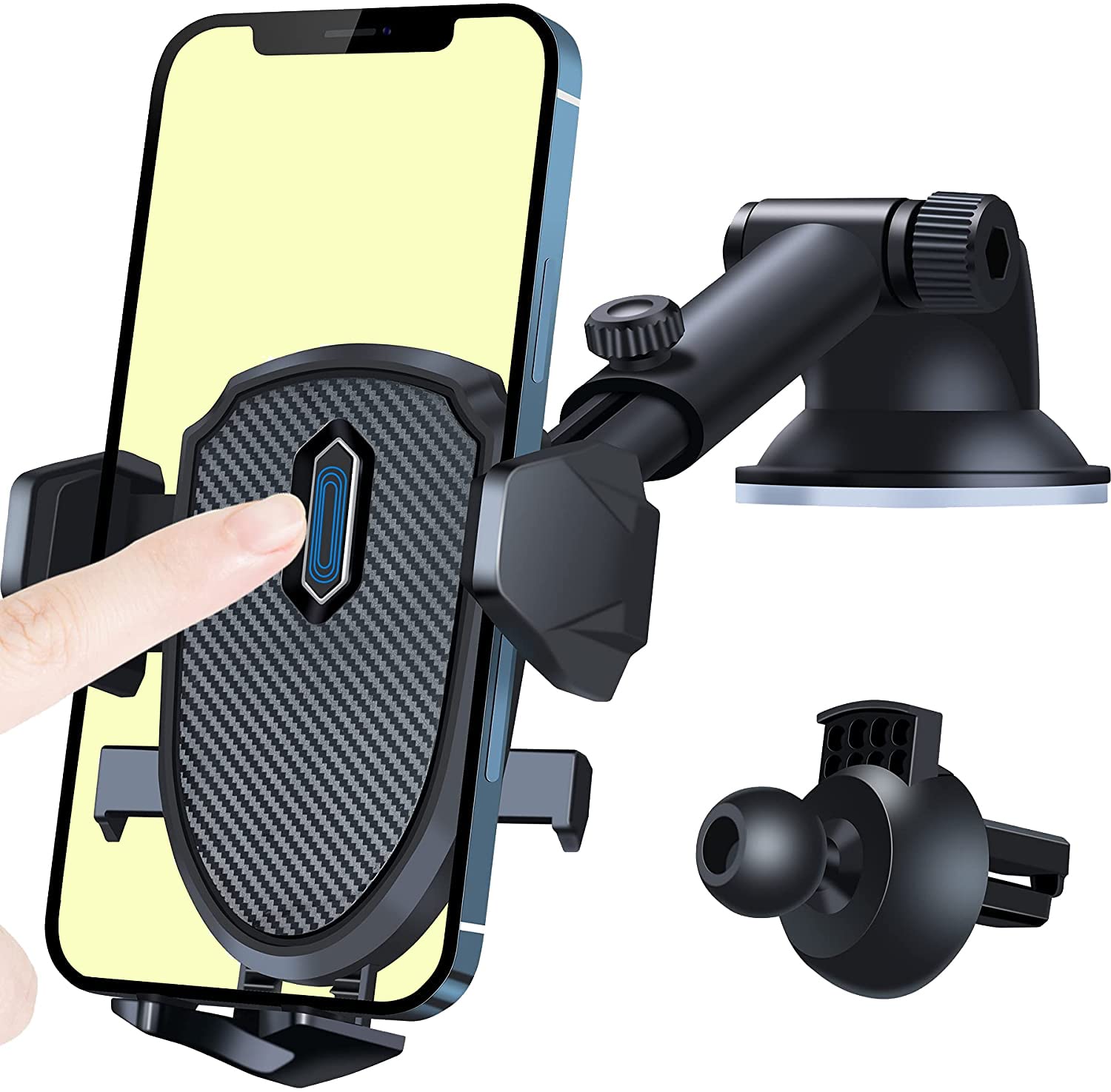 Qetiuy 車載ホルダー スマホ 伸縮アーム ワンタッチ 粘着ゲル吸盤&エアコン吹き出し口式兼用 スマホスタンド 車 携帯ホルダー 取り付け簡単 手帳型ケース対応 自由調節/日本語説明書付き/4-7インチ全機種対応 QA8