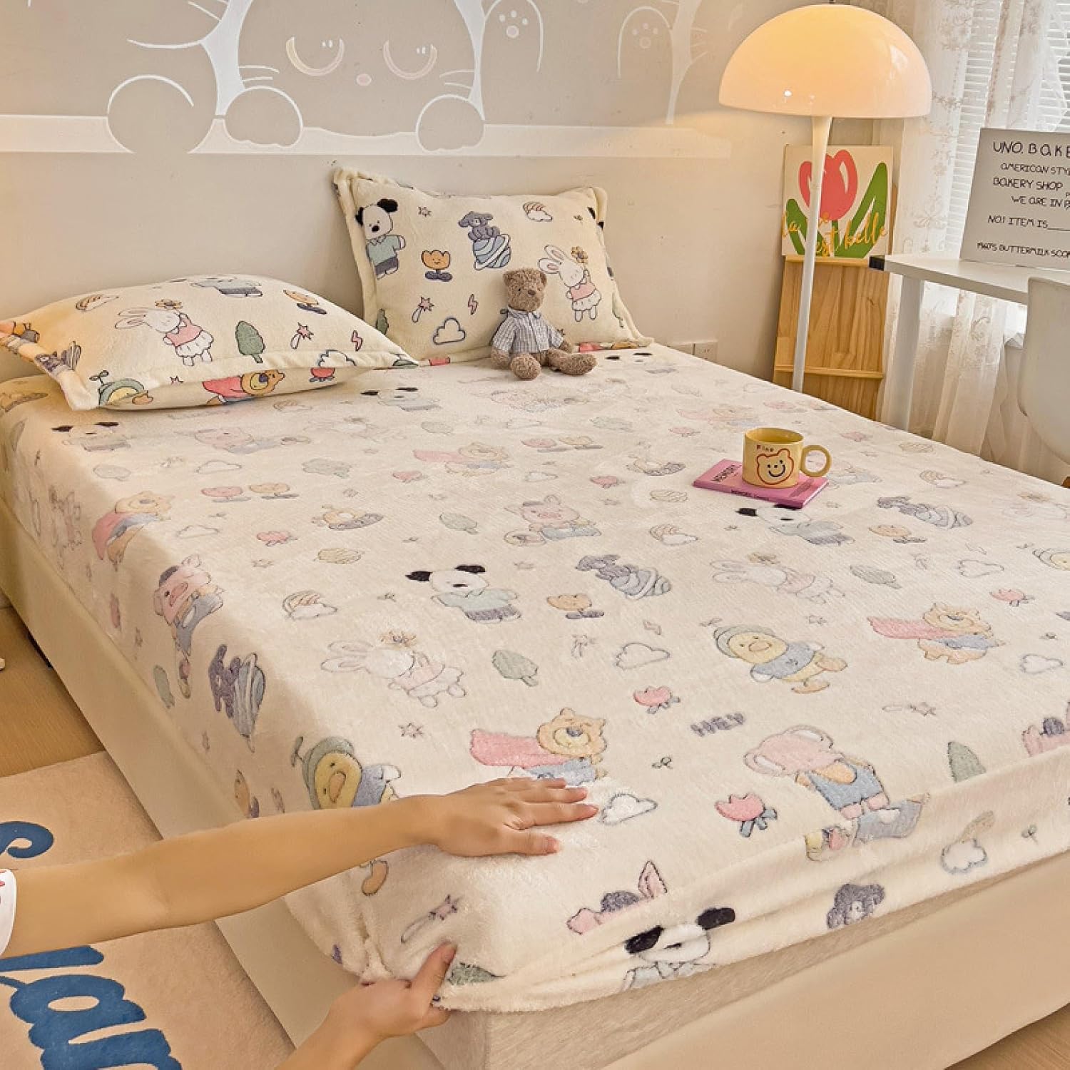 JIANINGHOME Plush Fitted Sheet 180 x 200, Fleece Fitted Sheet Warm