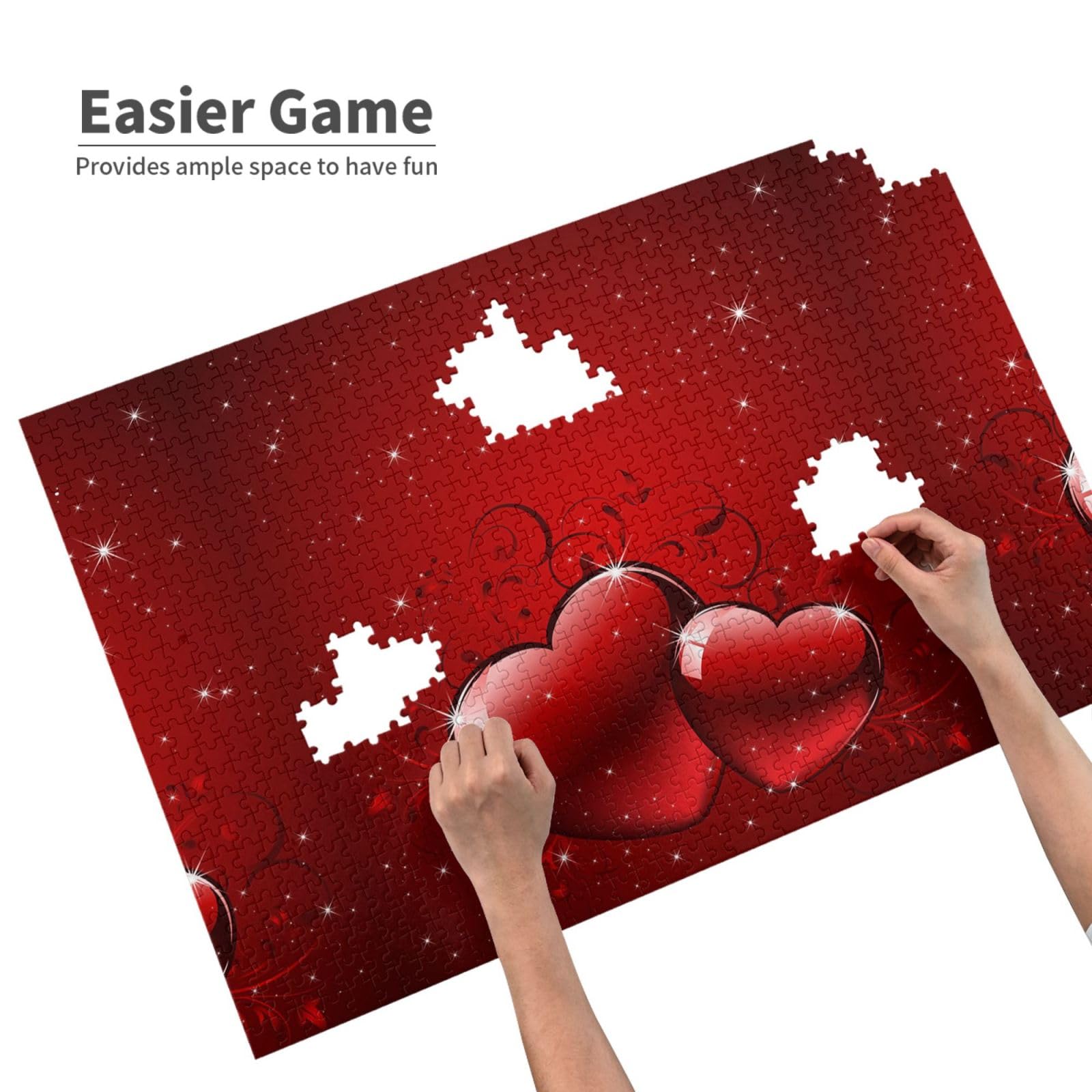 Gioco di puzzle per adulti, puzzle impegnativi, puzzle da 1000 pezzi, cuori d'amore glitterati per San Valentino stampati