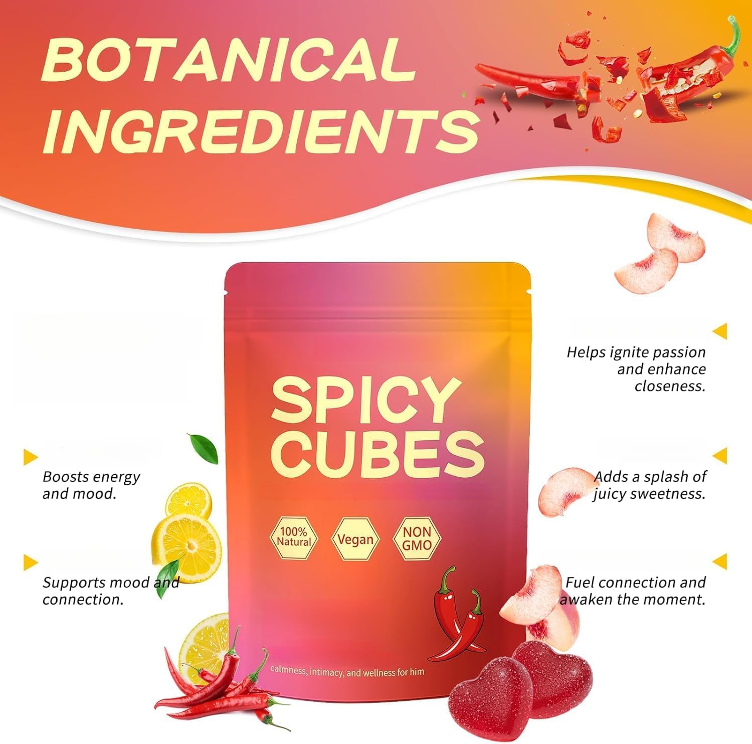 Gummies di coppia Spicy Cube | Migliora l'energia, la resistenza e la vitalità fisica - allevia lo stress, calma l'umore e aumenta la fiducia in se stessi