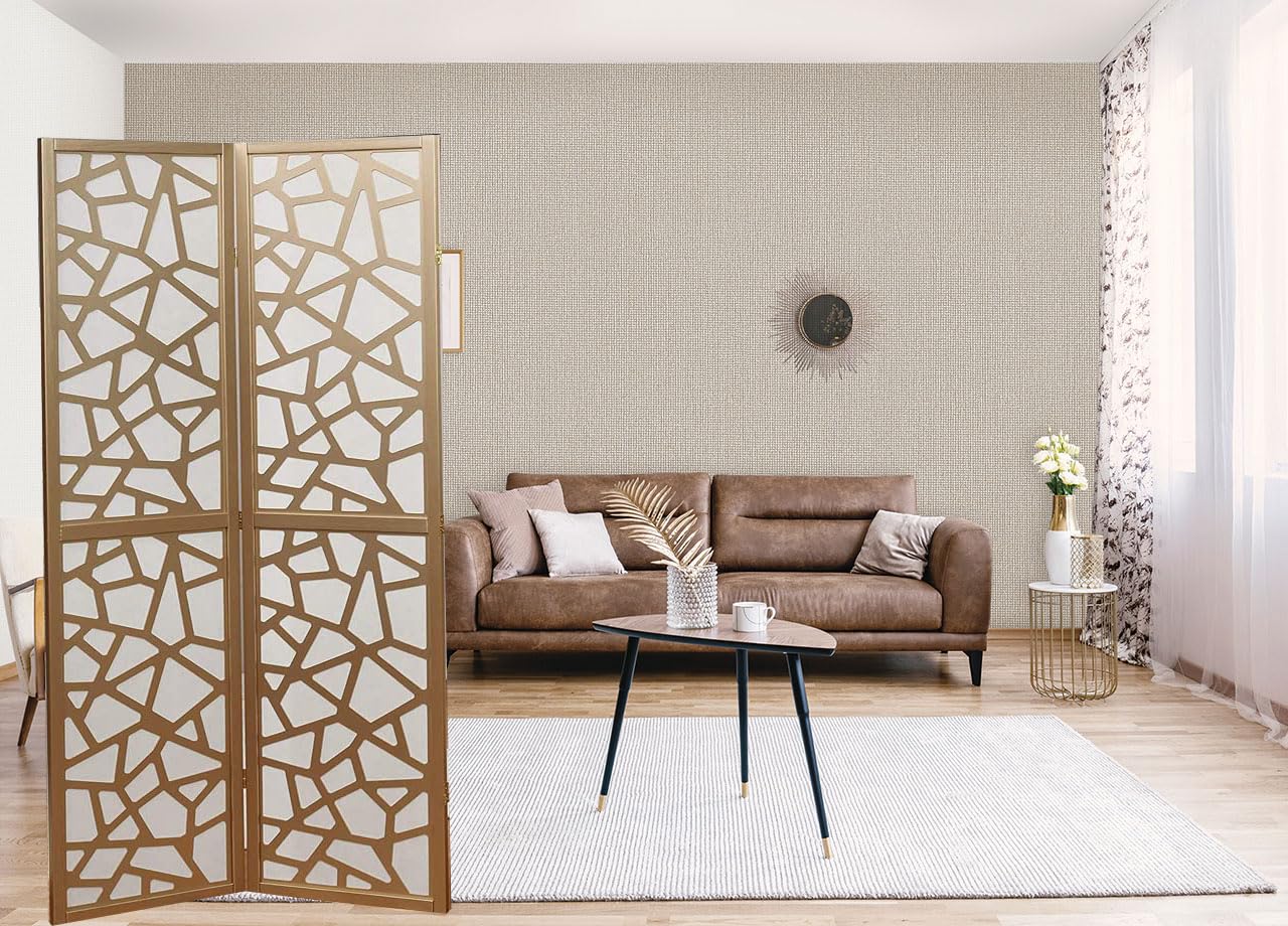 Musa Kazim Wooden Partition/Wall Screen / 2 Panel Partition/Room Separators/Living Room 2 Panels/Wooden Room Wall Divider | Wooden Hall Partition Furniture (Golden)-image-44