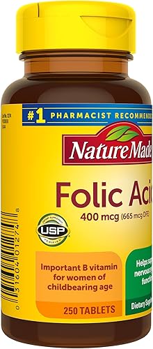 Miniatura 7 de Nature Made Ácido fólico 400 mcg 665 mcg DFE suplemento dietético para la función del sistema nervioso 250 tabletas suministro de 250 días