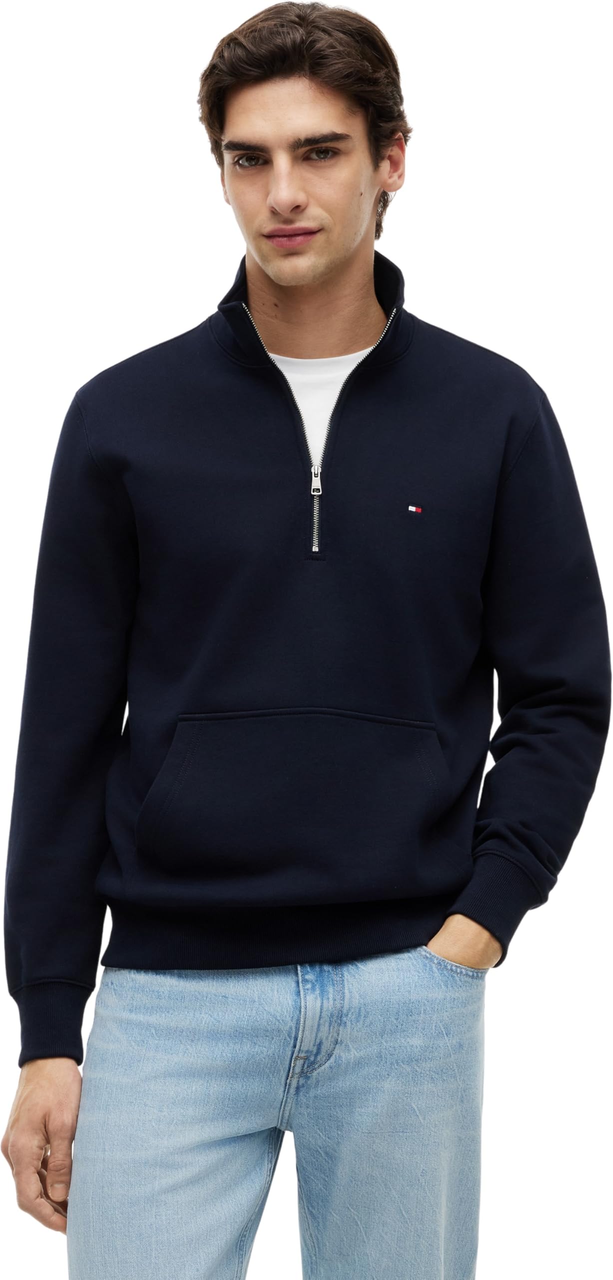 Tommy Hilfiger Men’s Sweatshirt with Zip Essential Terry New with Stand Collar, Blue (Desert Sky), L
