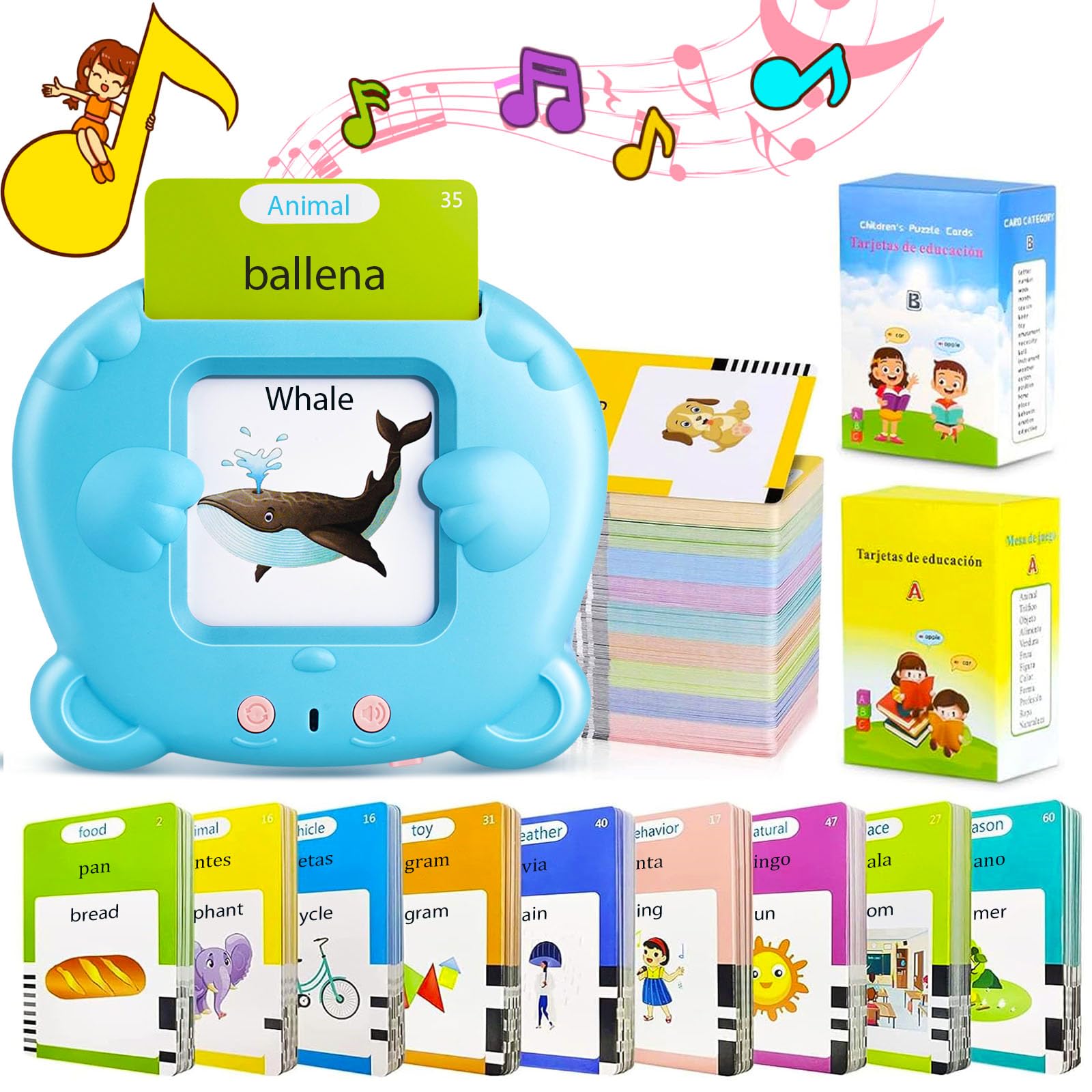 Spanish & English Talking Flash Cards for Toddler, 510 Sight Words Learning Toys, ABC & Numbers Educational Montessori Toys, Speech Therapy Toys, Children's Sensory Preschool Learning Birthday Gifts