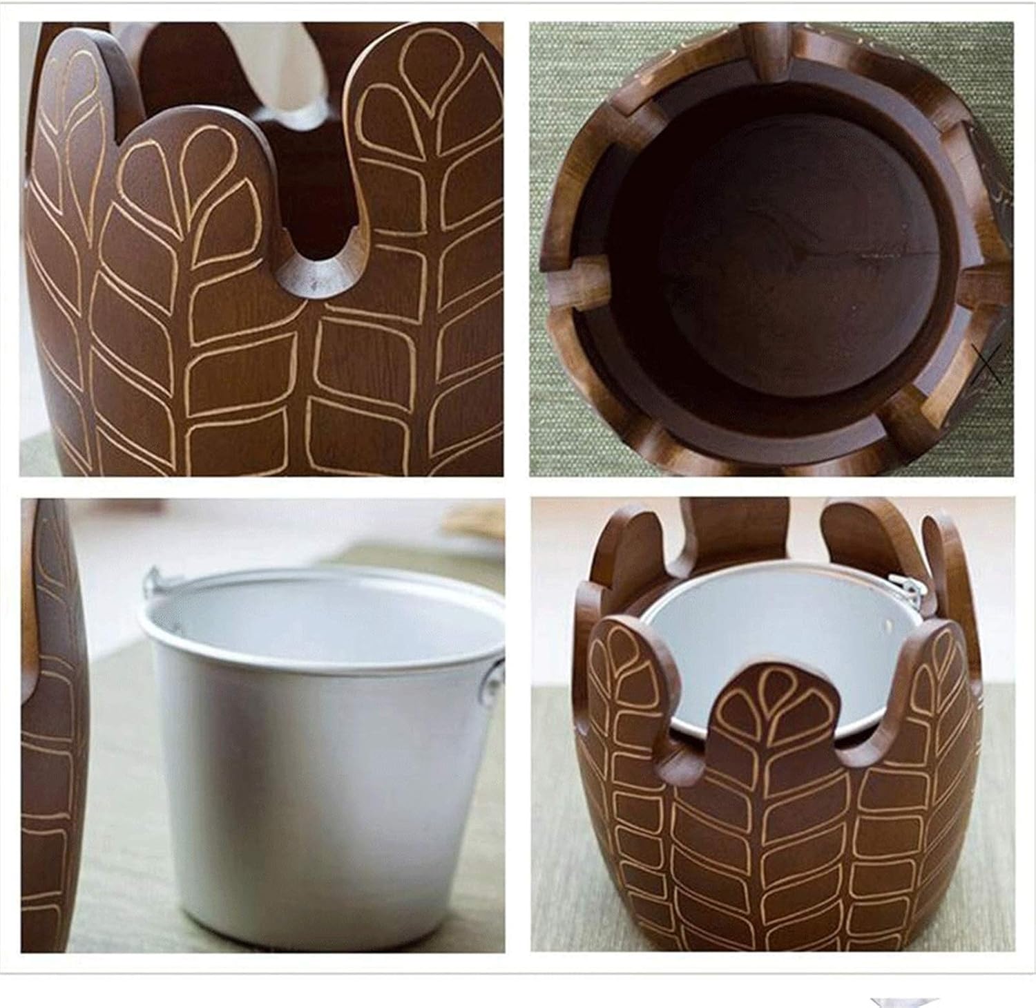 Vintage Ice Bucket, Wine Champagne Bucket Solid Wood Double Walled Beverage Barware Container-Brown