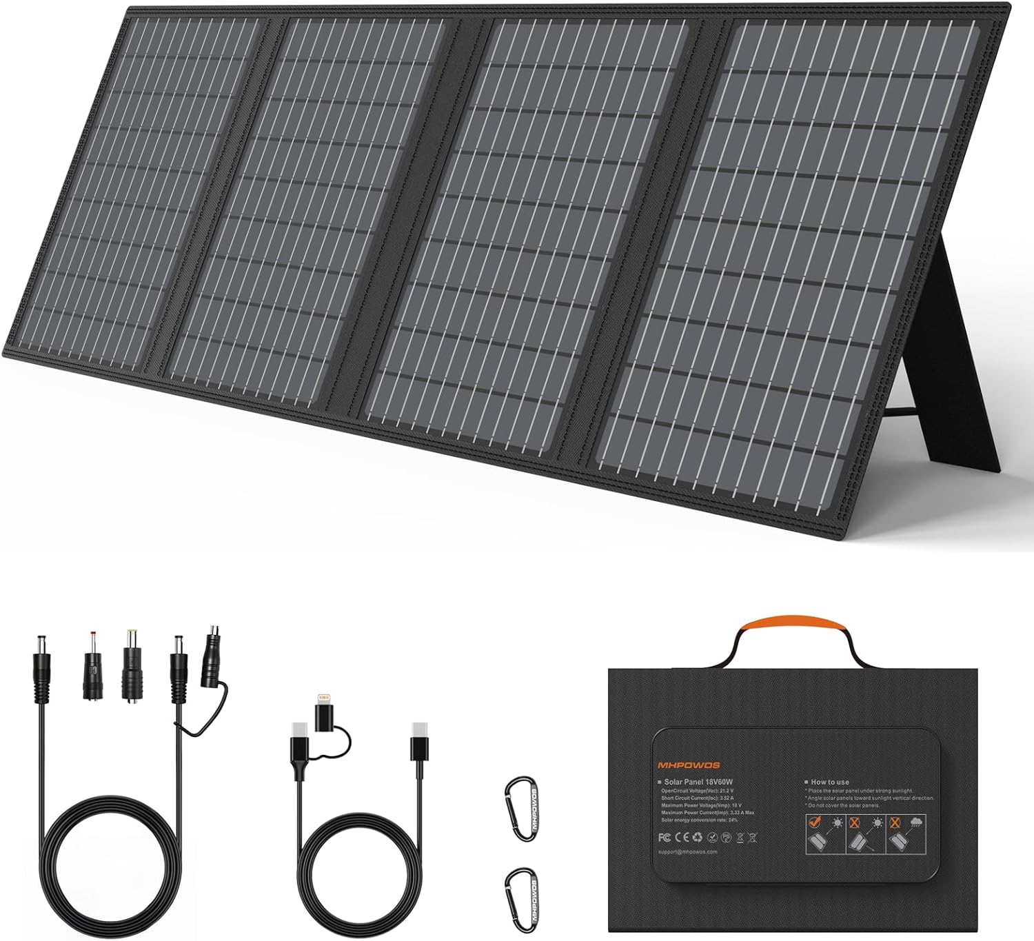 60W Portable Solar Panels Charger with USB-C, USB-A and DC Outputs Foldable IP67 Waterproof Solar Panel for Camping Hiking, Power Emergency for Small Power Station Generator, Phones, Power Bank 60W Portable Solar Panels Charger with USB-C, USB-A and DC Outputs Foldable IP67 Waterproof Solar Panel for Camping Hiking, Power Emergency for Small Power Station Generator, Phones, Power Bank