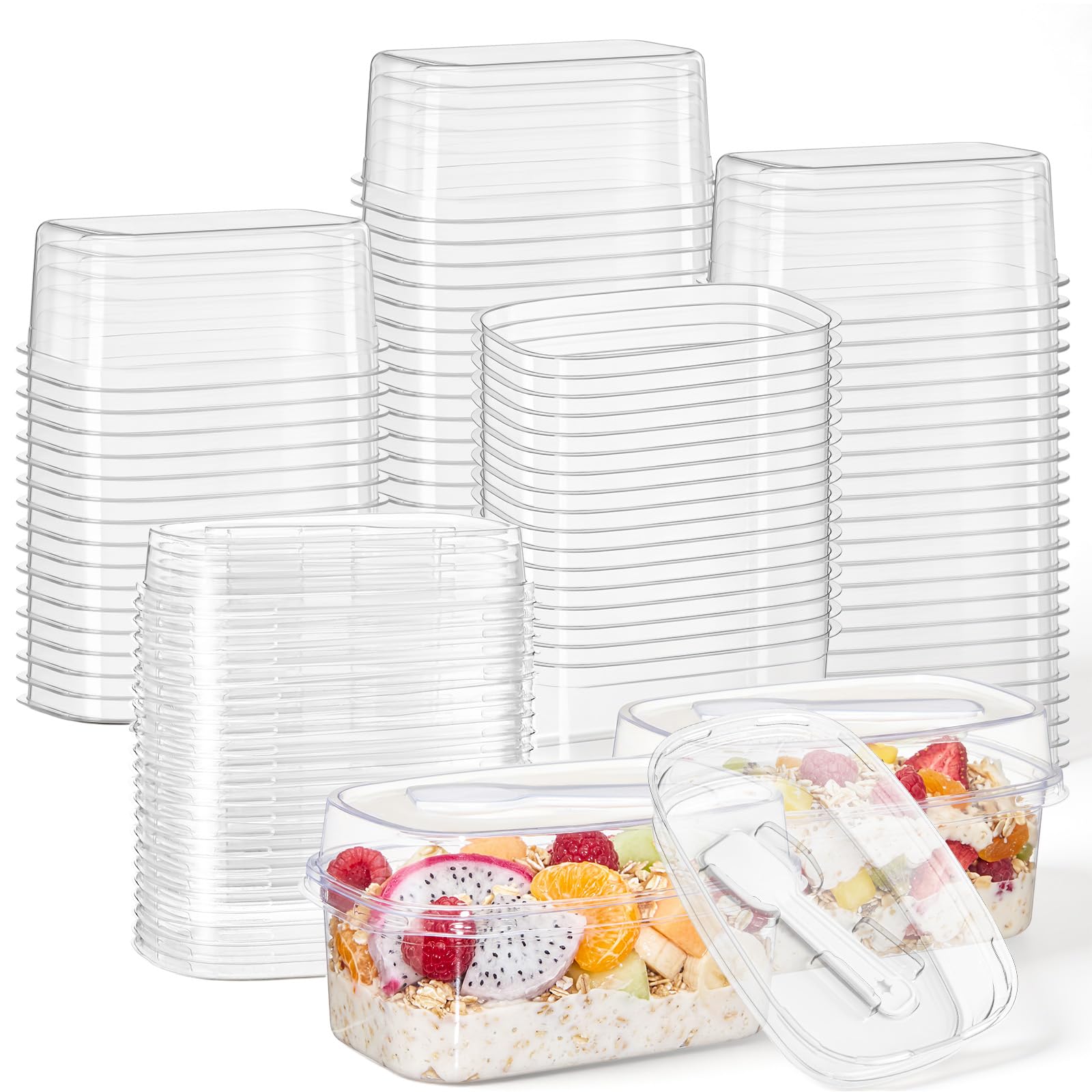 50 Pack 19 oz Dessert Cups with Lids and Spoons, Rectangle