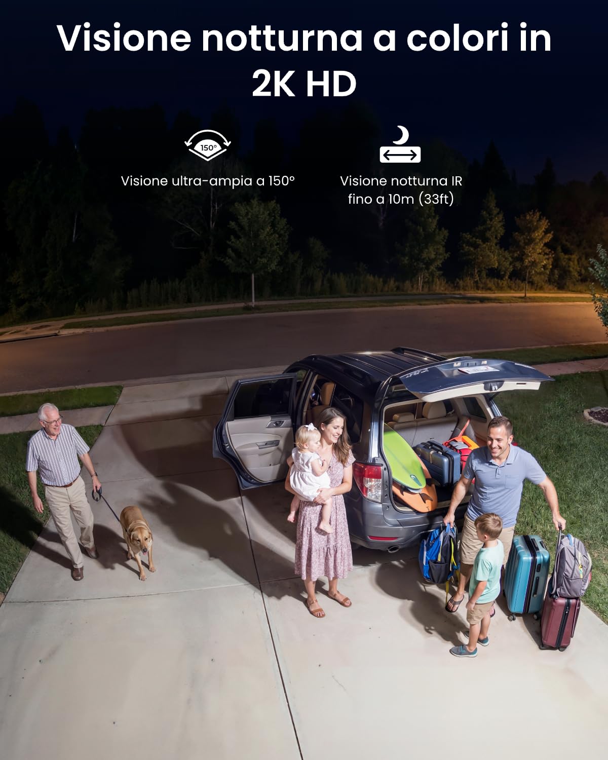 Reolink 2K Telecamere Wi-Fi Esterno, Senza Fili 150°, fino a 1000 Lumen di luce e allarme sirena, Rilevamento Uomo/Auto/Animale, Visione Notturna a Colori, 2,4/5 GHz WiFi, IP66, Solar Floodlight Cam