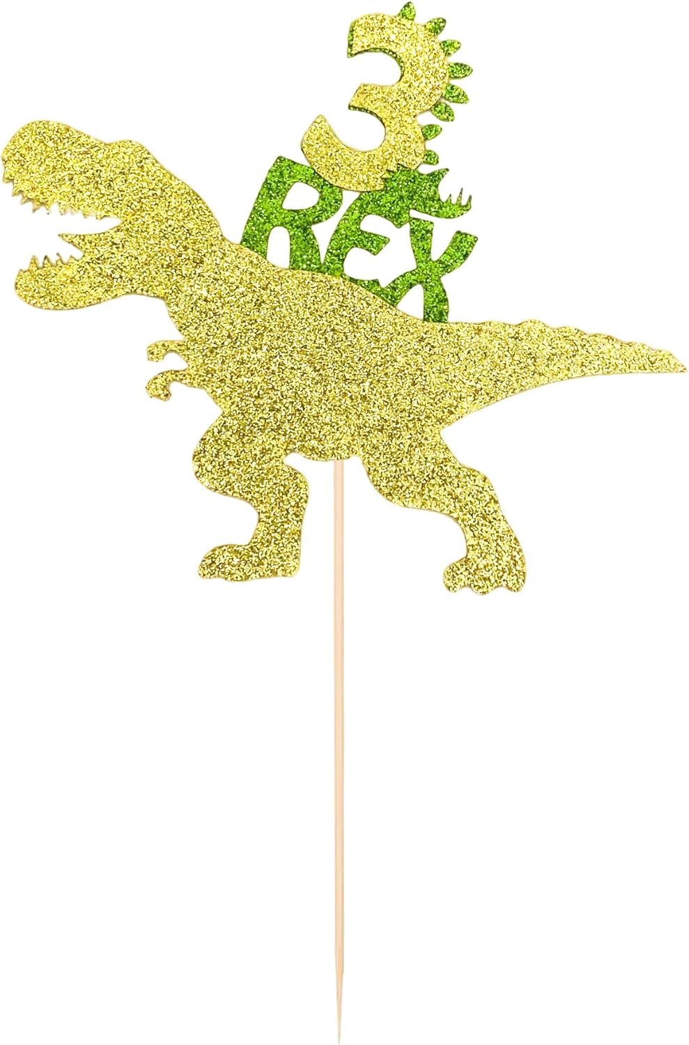 Dinosaur 3rd Happy Birthday Cake Topper - Gold Glitter Rex Cake Decor for Three Year Old Dinosaur Theme Birthday & Baby Shower Parties - Image 2