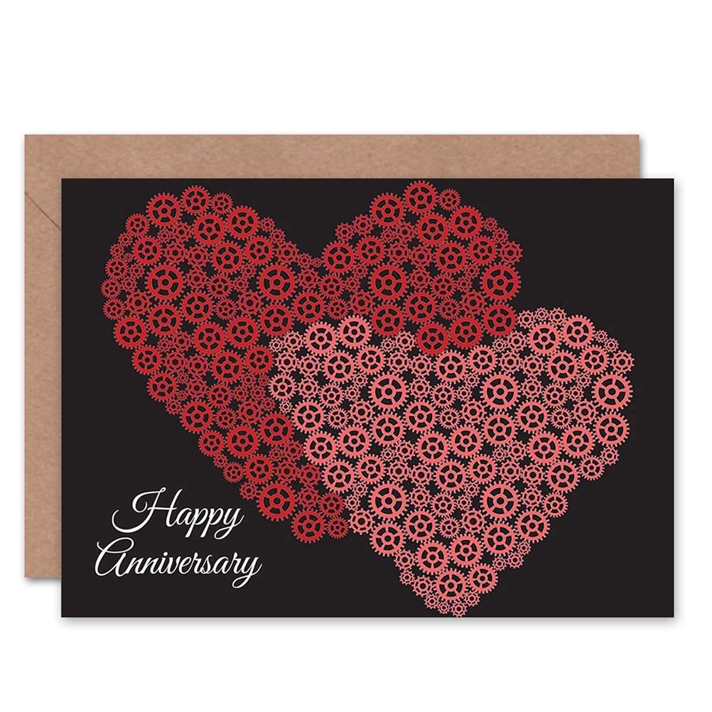Wee Blue Coo HAPPY ANNIVERSARY COGS GEARS HEARTS LOVE VALENTINES DAY GREETINGS CARD