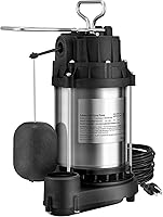 VEVOR 1/2 HP Submersible Sump Pump Stainless Steel 4320 GPH 28ft Head Auto Float Switch Basement Flood Protection