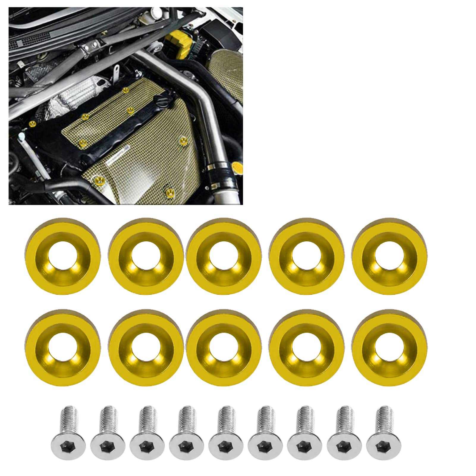 Car M6 Screw zestaw gazowy, śruba do modyfikacji License Plate Frame Decoration Screw (złoty)