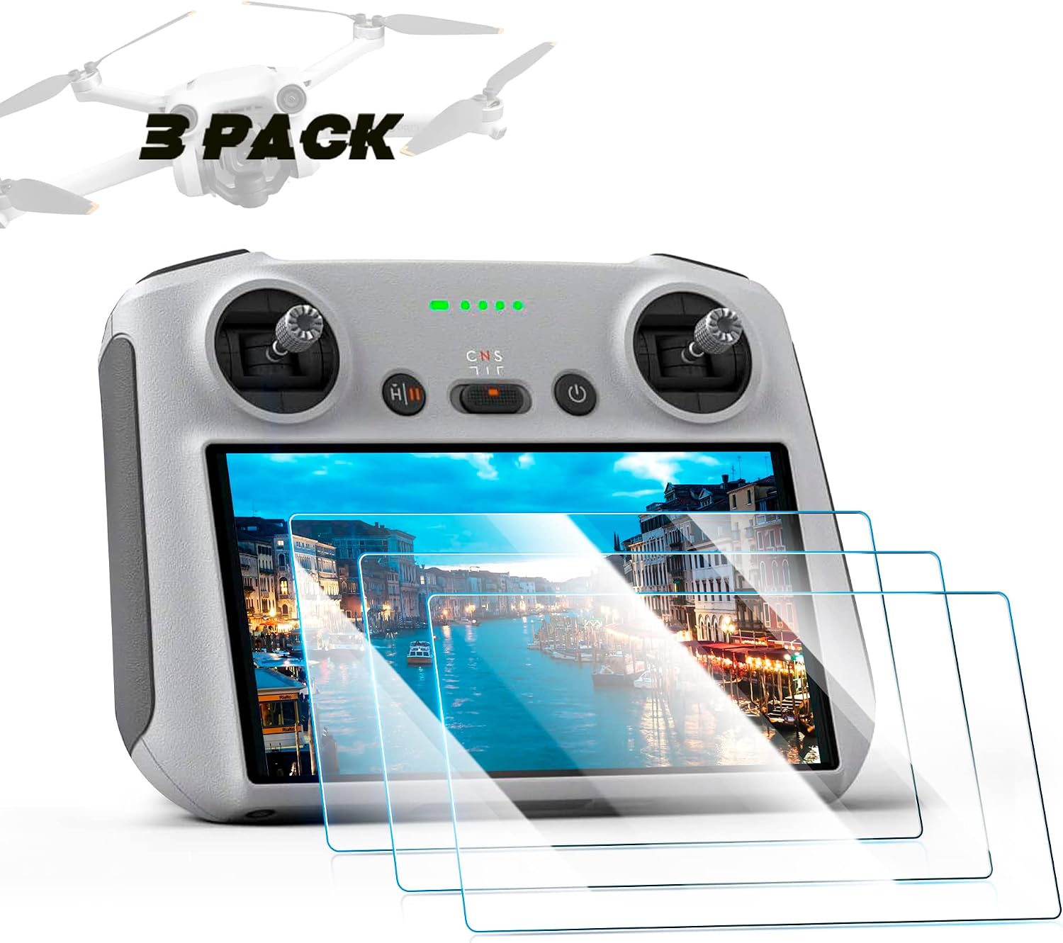 (FBA) DawnHope [3 Pack] Screen Protector Compatible with DJI Mini 3 Pro (DJI RC) 5.5 Inch 2022 Release, 9H Tempered Glass Film Anti-Scratch/HD Clear Compatible with DJI Mini 3 Pro RC Remote Controller Accessories