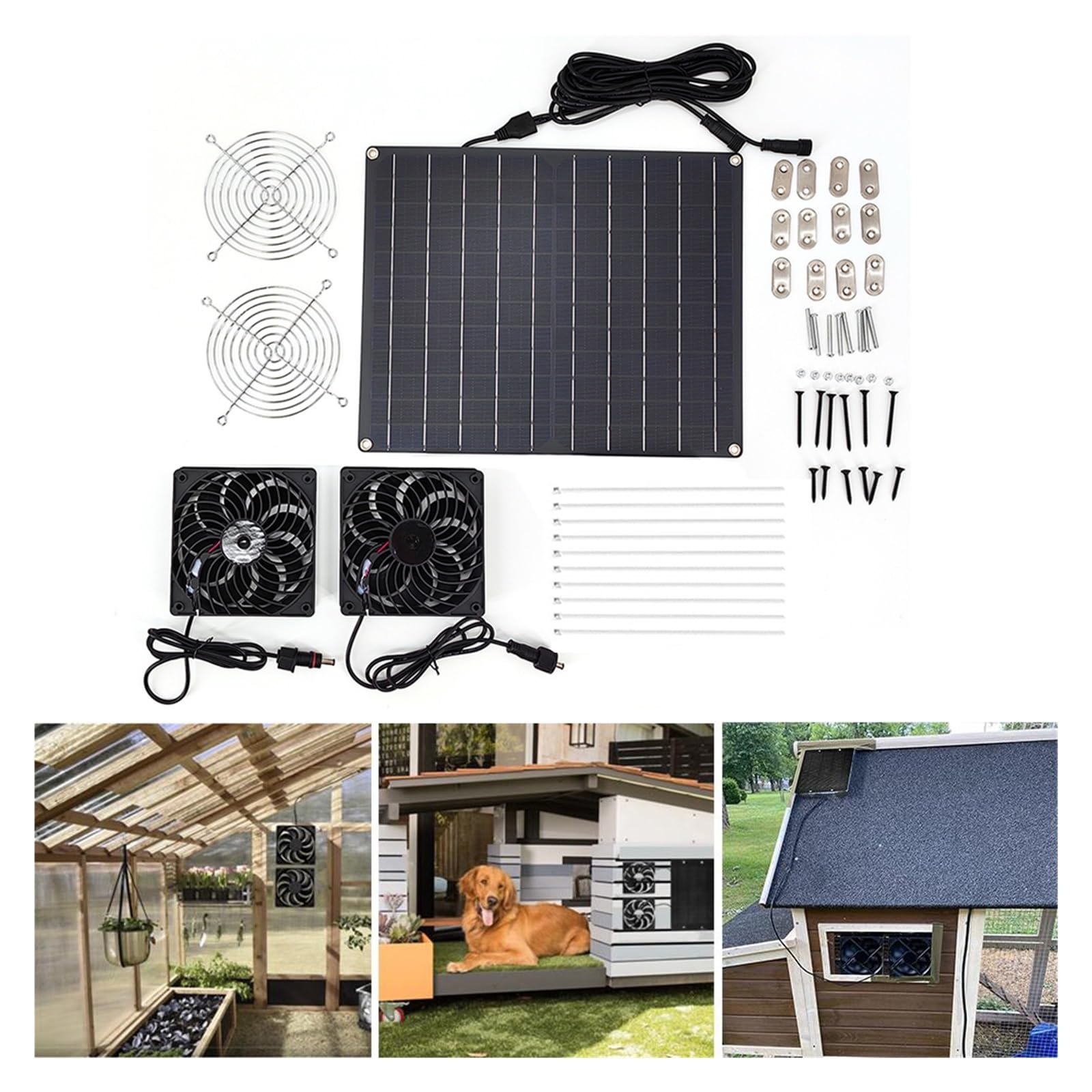 Wentylator wyciągowy, Wentylatory wyciągowe z panelem słonecznym 15 W 12 V, wodoodporne, IP65, regulują temperaturę, zestaw wentylatorów solarnych do domku dla zwierząt do łazienki/garażu/domu