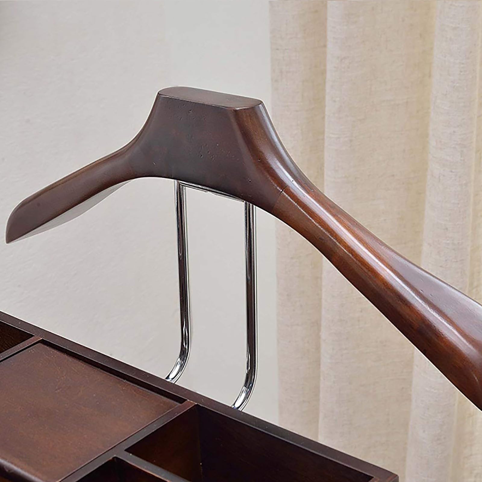 Valet Stand multifonctionnel, porte-vêtements en bois massif avec base et support de pantalon Valet Stand,Valet de vêtements debout au sol