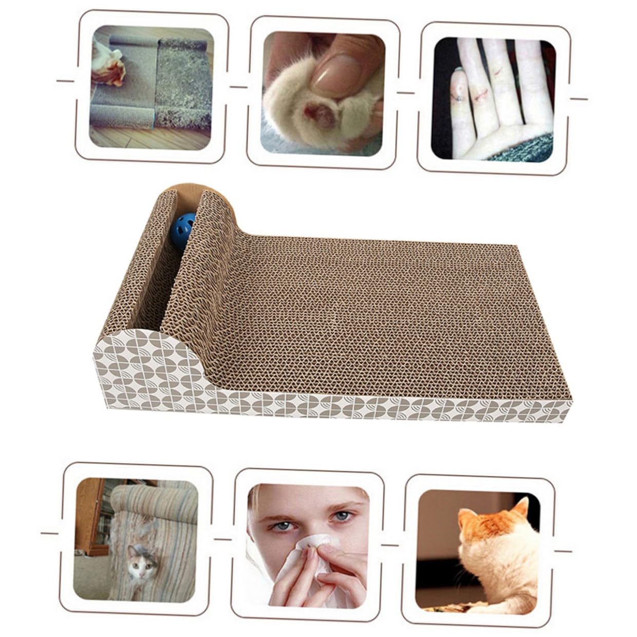 BESTonZON Tiragraffi in Cartone Ondulato per Gatti con Palline Colorate all Interno Erba Gatta Biologica per Attrarre Gatti e Gattini Sicuro e Resistente per Graffiare e Proteggere Le Unghie