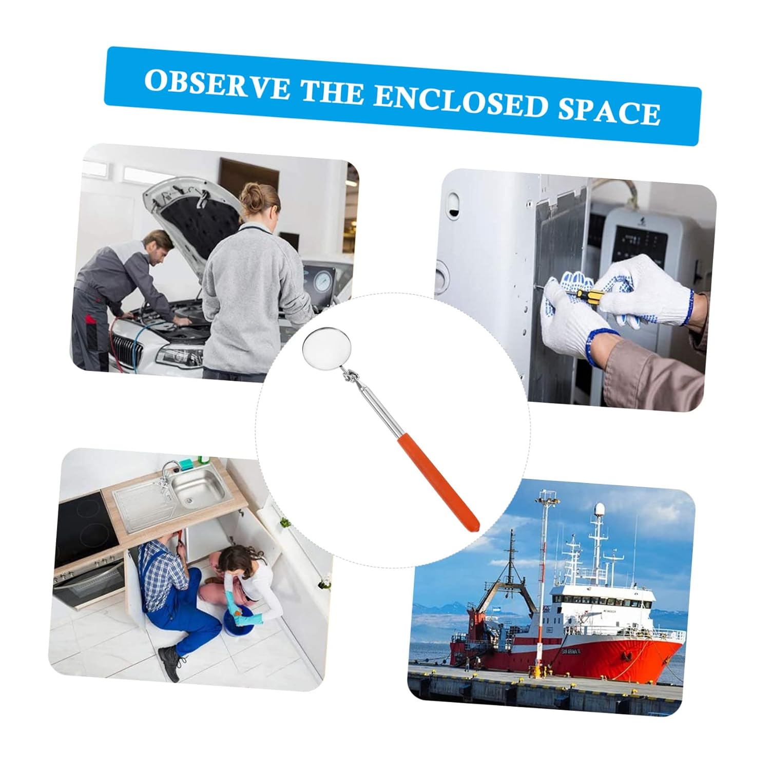 Vehicle Inspection Mirror Round 12-inch Telescopic Inspection Mirror Tool for Auto Parts Machinists
