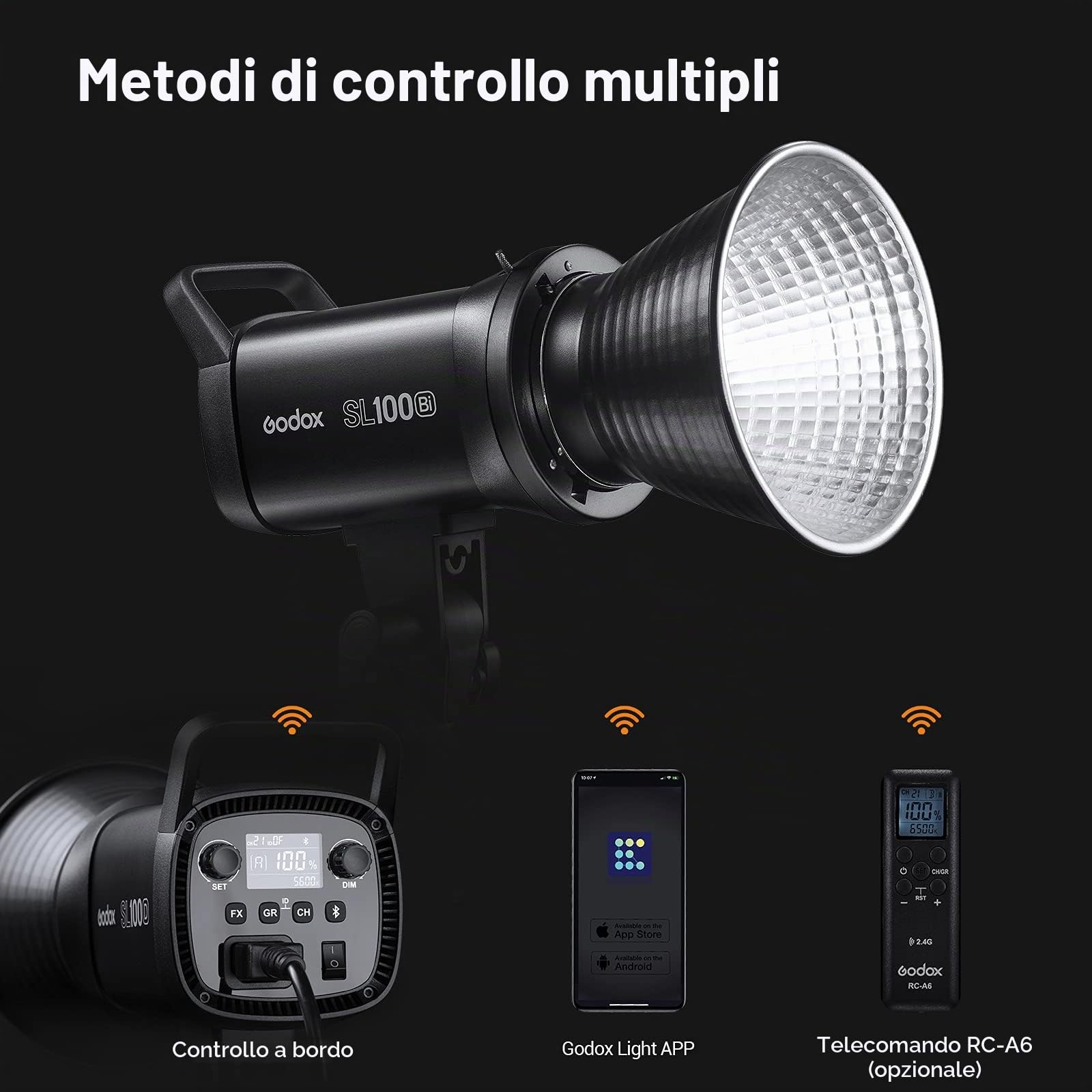 Godox SL100Bi 100W Luce Video LED Bicolore 2800K-6500K Luci Fotografico Uscita Continua Bowens Mount per Registrazione Video Foto Studio Fotografico | CRI96 TLCI97 Uscita Continua, 11 Modalità FX, Bowens Mount, per Youtube Registrazione Video Foto Studio