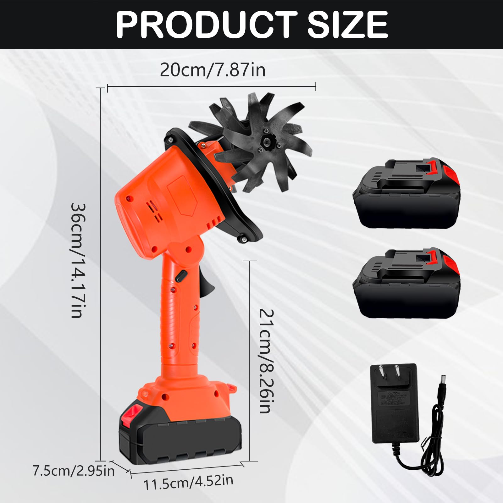 Akku Bodenhacke, 21V Gartenfräse Elektrisch mit 2 Akkus 3000mAh Gartenhacke Garten Geräte mit 4 Metallmesser 10cm Arbeitsbreite 10cm Arbeitstiefe 235 U/min Drehzahl