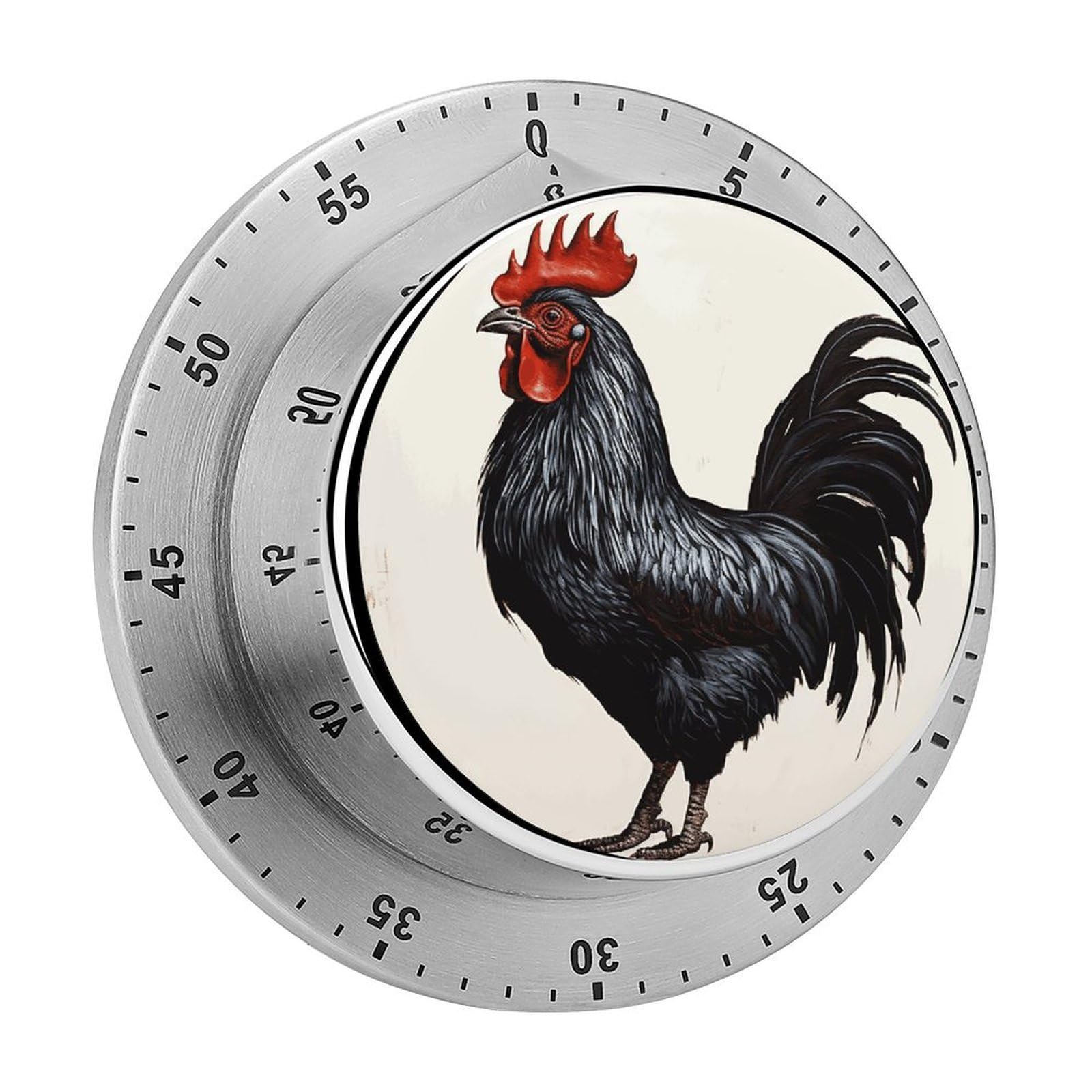 Black Rooster Timer Exquisite Stainless Steel Magnetic Timers Waterproof Durable Mechanical Countdown Countup for Loud Alarm for Baking Grilling Studying