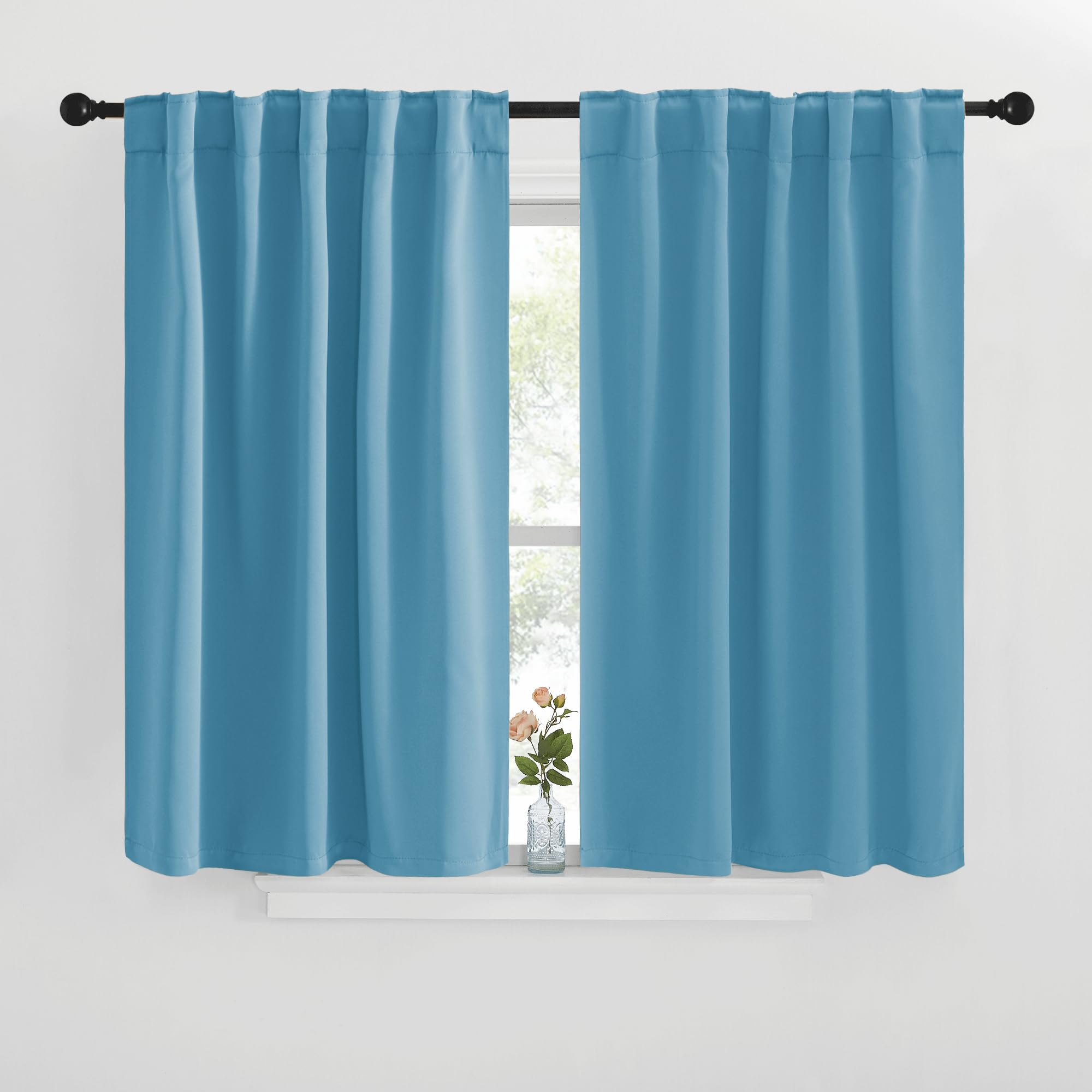 NICETOWN Blackout Curtain Panels for Kitchen - (Teal Blue Color) 42x30 inch, 2 Panels Set, Room Darkening Blackout Drapes for Window
