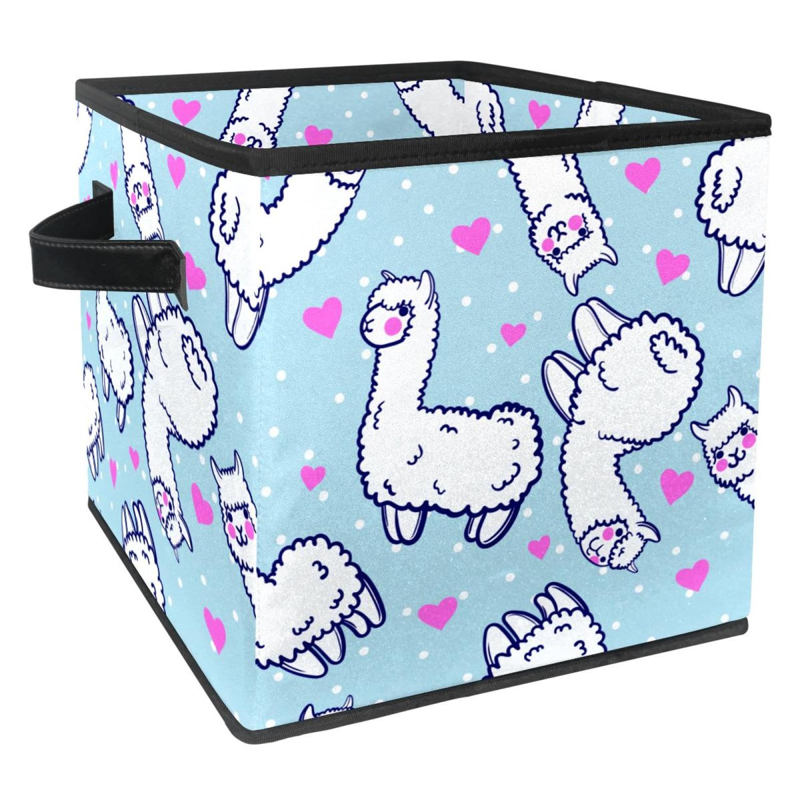 Boîte de rangement jouets et vêtements enfant motif lama rose cube pliable pour en finir avec le bazar