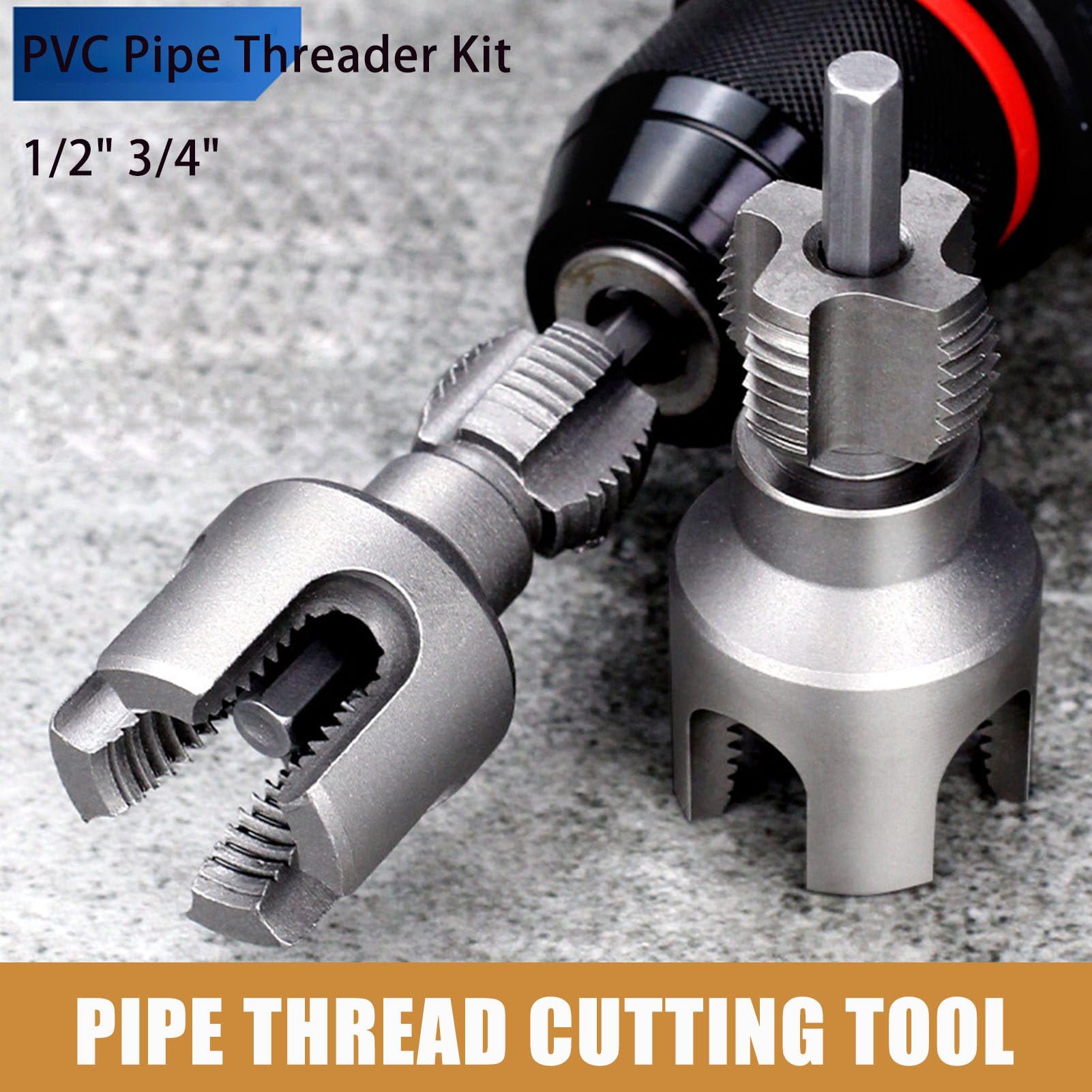 Integrated Internal & External Pipe Threading Tool, Pipe Thread Cutting Tool, Electric Drill Compatible PVC Pipe Threader Kit, PVC Threading Tool Kit, 1/2
