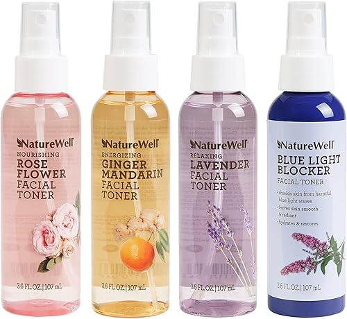 NATURE WELL Paquete variado de tóner facial todo el día y la noche para pieles húmedas y radiantes, 100% vegano, refrescante, acondicionador,