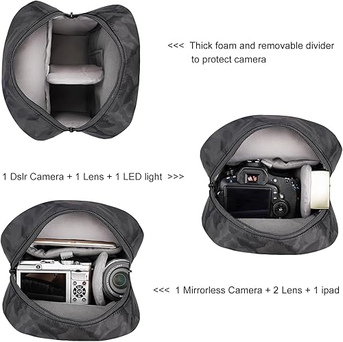 Miniatura 9 de TULLIO Bolsa pequeña para cámara para fotógrafo, de lona, bolsa impermeable para cámara DSLR, compatible con Nikon Sony para hombres y mujeres