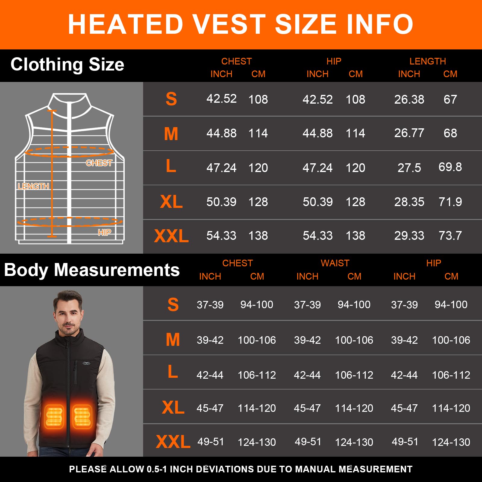 Chaleco Calefactable Hombre con 3 Térmicas Ajustables Chaqueta Calefactora con 11 Zonas de Calefacción Chaleco Calefactable para Mujeres Temperatura Máxima 141°F (Batería no incluida)