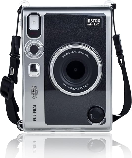 Rieibi Mini EVO Case Clear - Crystal PVC Protective Case for Fuji Mini EVO Camera - Hard Carrying Case with Removable Shoulder Strap -Transparent