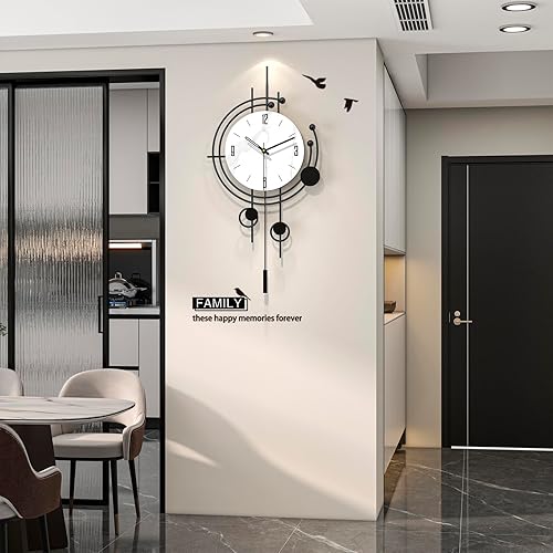Miniatura 3 de Reloj de pared moderno para decoración de sala de estar, gran reloj de pared decorativo de metal con péndulo de 14 pulgadas, grande, negro,