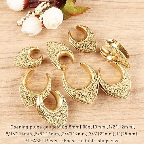 Miniatura 5 de LADEMAYH 2Pcs Ear Plugs Gauges for Women, Elegant Saddle 0g-25mm Gauges for Ears, Surgical Stainless Steel Ear Tunnels Gauge Earrings Body Jewelry