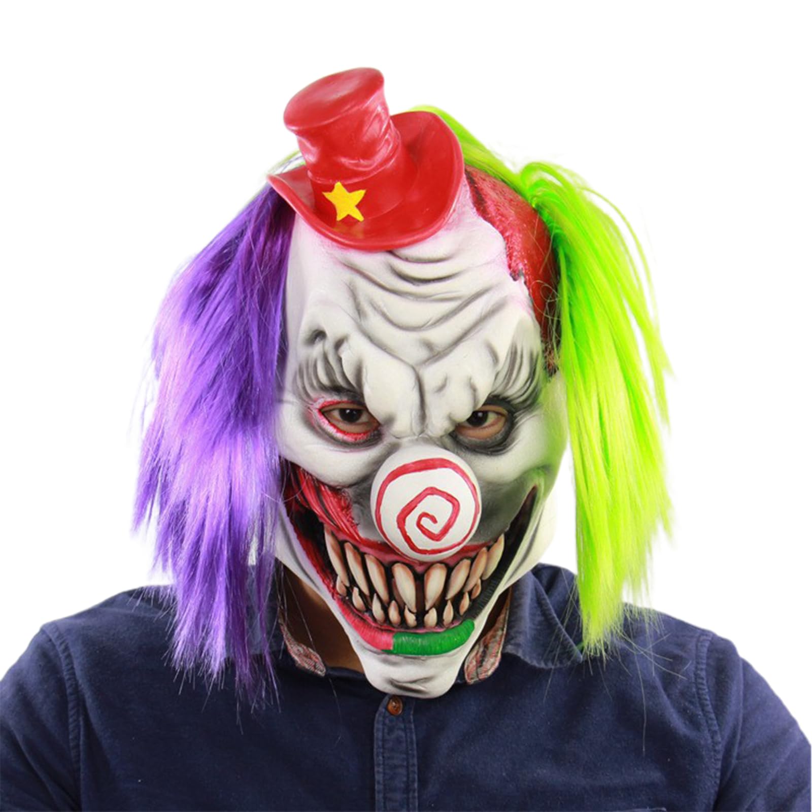 Bulex Scary Clown Mask with Purple Green Hair Horror Smile Face Mask Creepy Clown Costume Halloween Huanted House Prop