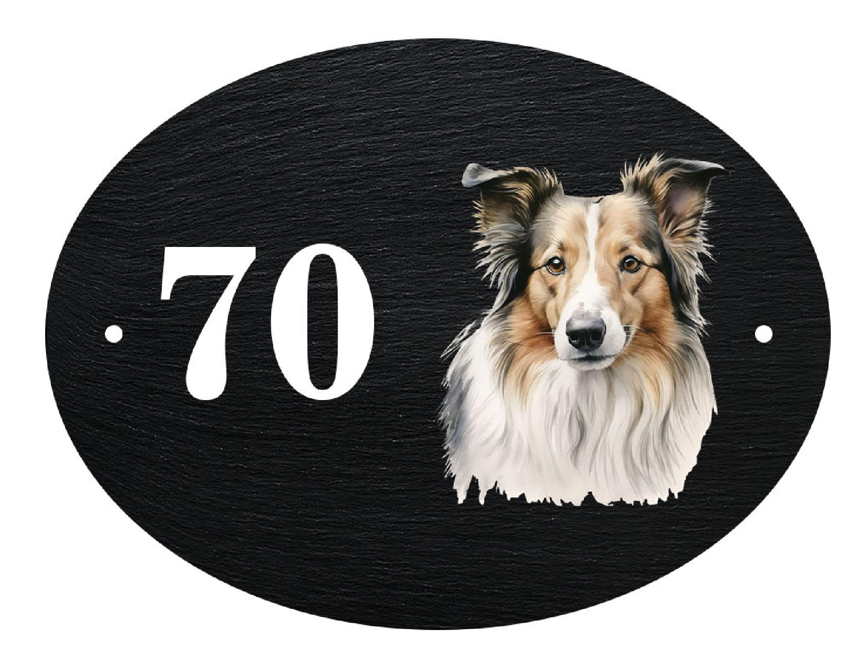 Personalised Dog Breed Oval Slate House Sign Door Plate House Number (UV PRINTED) (Collie)