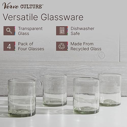 Miniatura 5 de Verve CULTURE Vasos mexicanos, cristalería soplada a mano, vasos cortos de vidrio transparente para cócteles, jugos, bebidas mixtas, elegantes vasos
