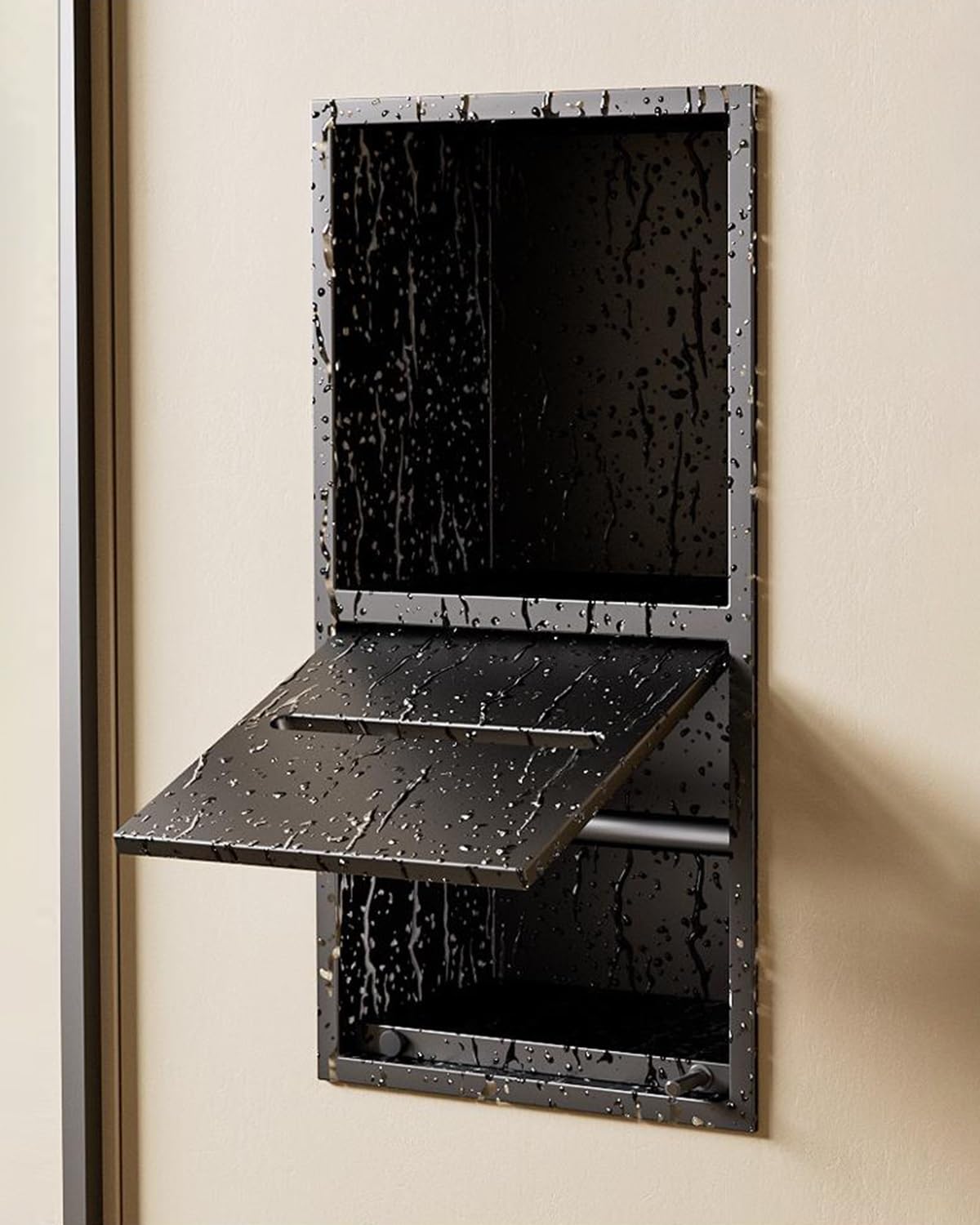 Nicho de Ducha Empotrable Portarrollos de Papel Higiénico Empotrado Negro, Organizador de Pared Impermeable para Baño, Nicho para Caja de Pañuelos