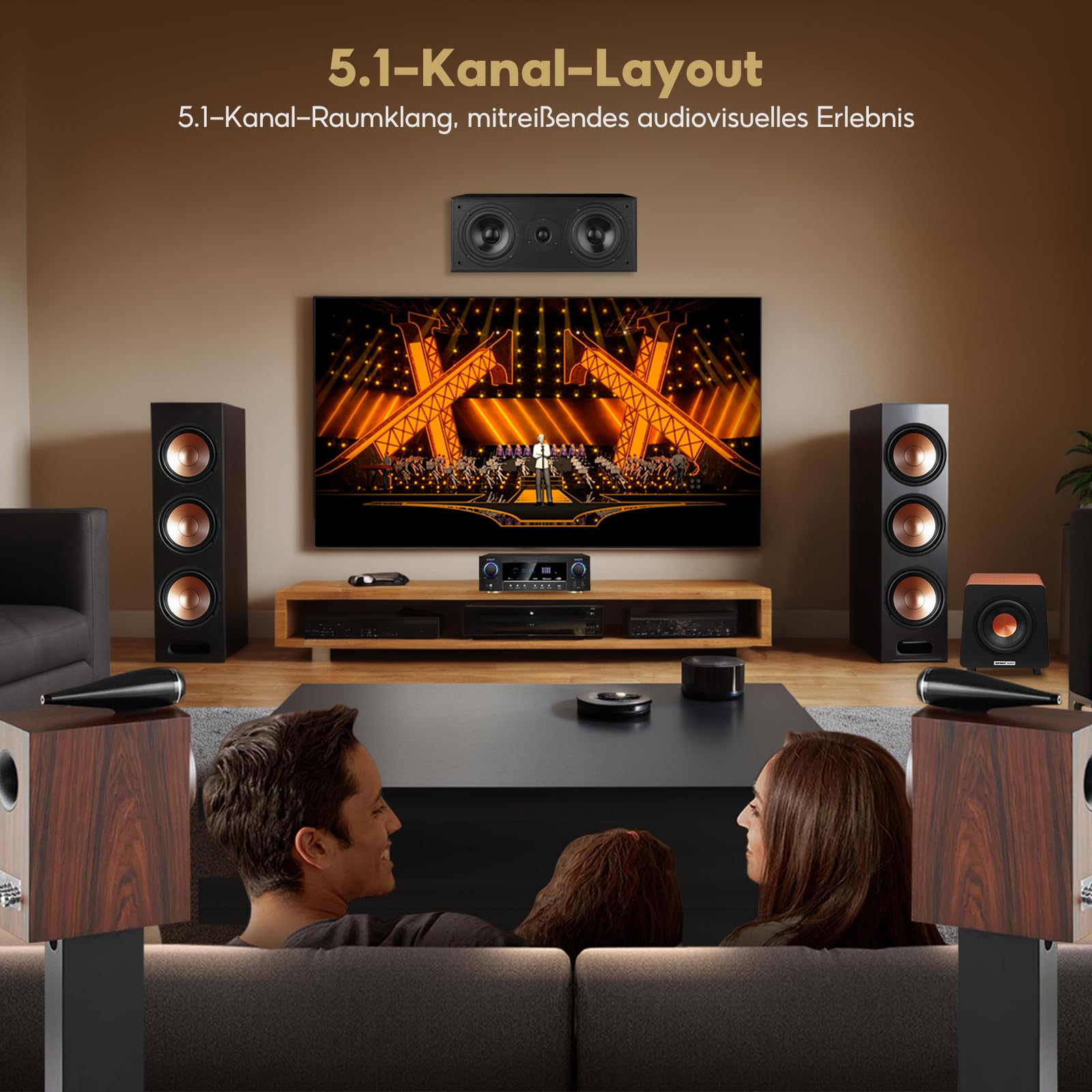 AIYIMA 800X Subwoofer Aktiv 8 Zoll, 100Watt Sub Woofer mit RCA AUX LFE Eingänge, Integrierter Verstärker, MDF Gehäuse, Braun – Für Heimkino & HiFi