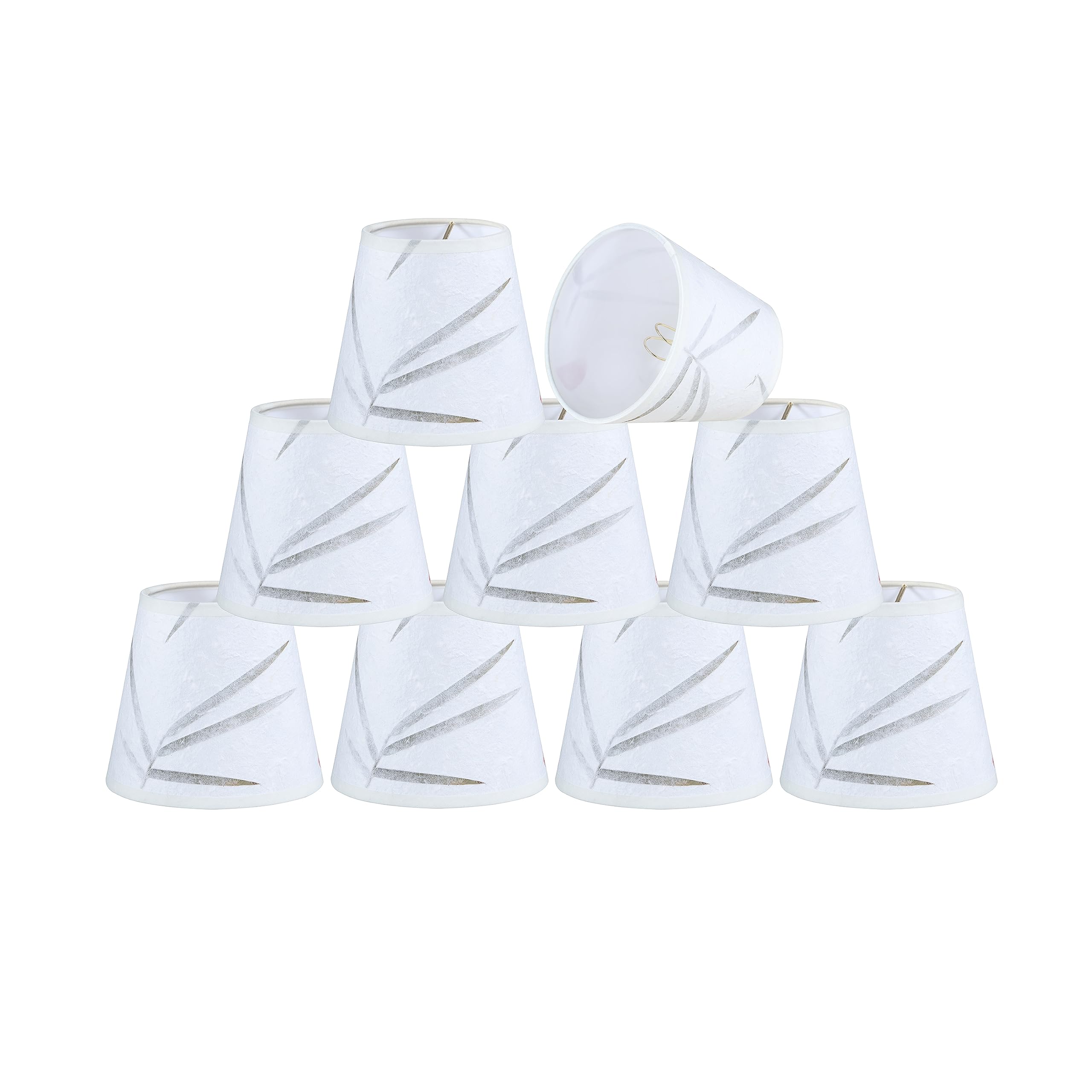 Aspen Creative 51036-9, Empire Clip-On Chandelier Lamp Shade, White with Petal Paper, 4" Top x 6" Bottom x 5 1/2" Slant Height, Set of 9