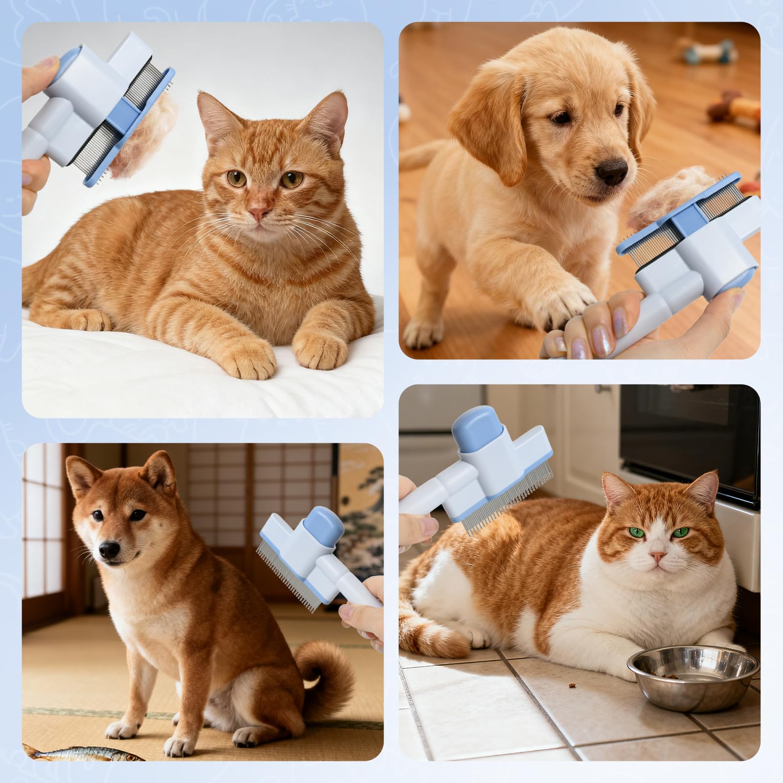 1mm Dents Rondes Brosse pour Chat et Chien, Brosse Poil Long et Court, Peigne Anti Puces pour Mascota, Peigne Chat et Chien Auto-Nettoyante, Élimine Poils Et Saletés, Doux pour La Peau