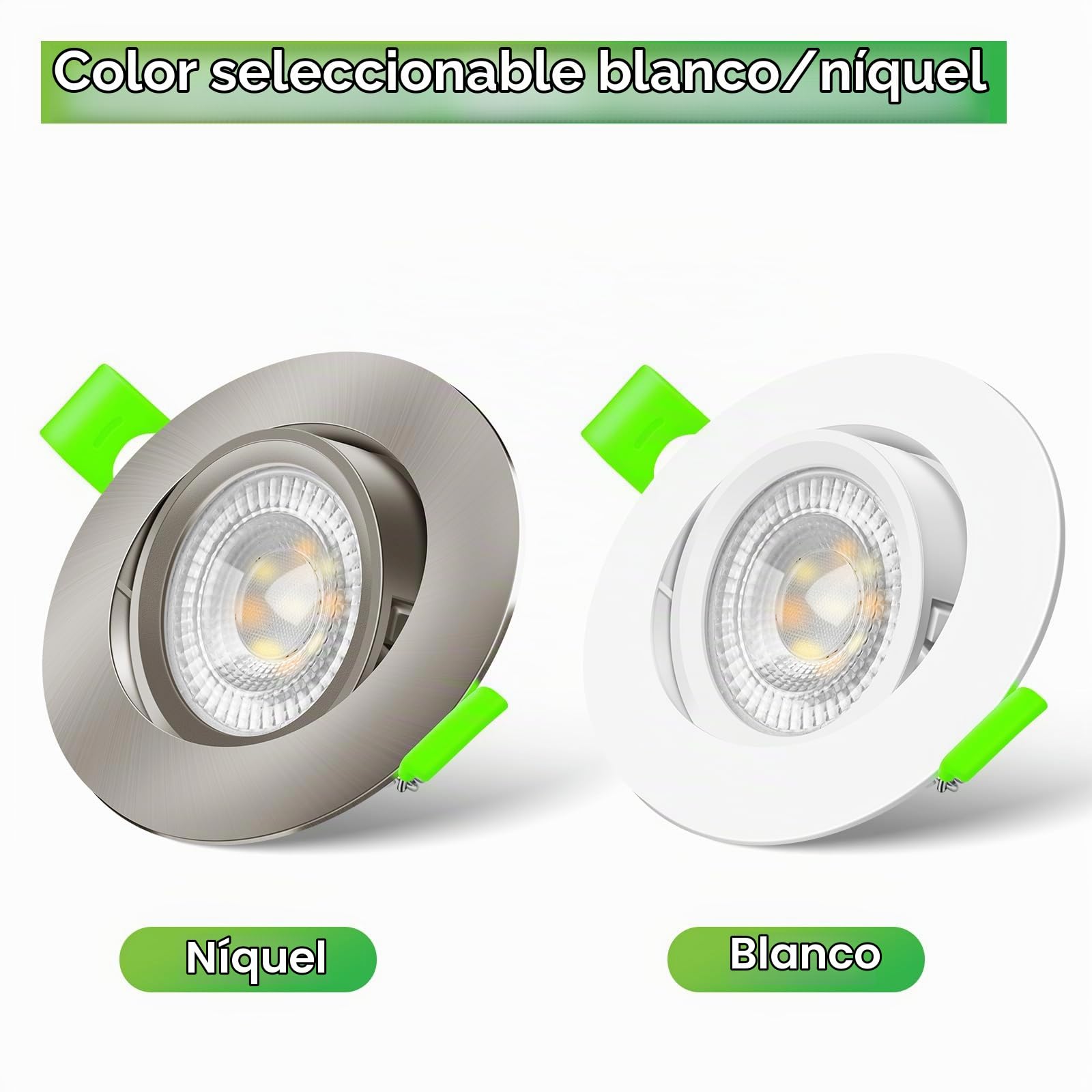 CLAR - Focos LED Interior Techo, Módulo LED Ultra Plano Regulable 6W, Seleccionador de tonalidad, Ajustable 38º, Bkanco(Pack 10)