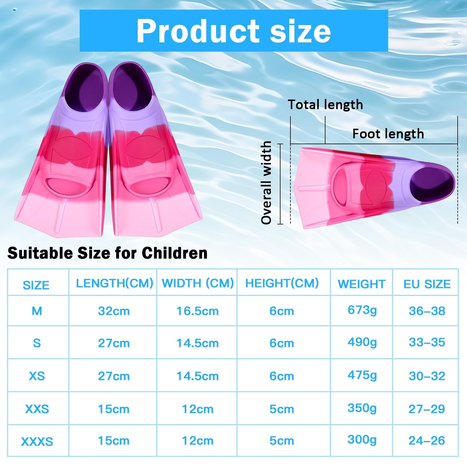 Pinne da Nuoto per Bambini,Pinne Corte in Silicone, Unisex Comode Pinne da Allenamento, Pinne Corte da Snorkeling e Allenamento per Bambini e Adulti (Viola, XS)