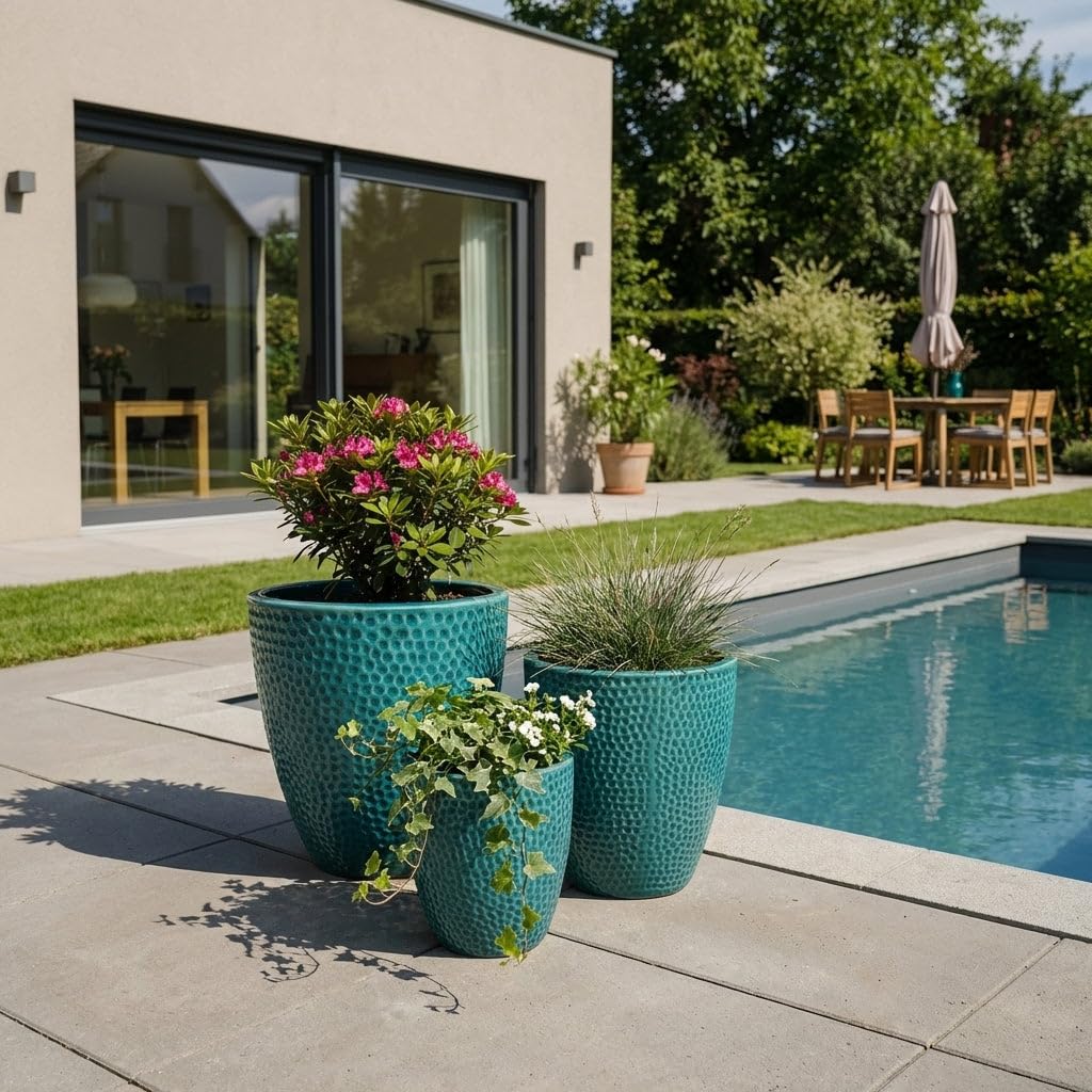 CIGALINE Terrakotta Topf Türkis, Größe: M - Durchmesser: 26 cm x Höhe: 28 cm, frostfest, handgefertigt, mediterranes Pflanzgefäß für Außen Innen Garten