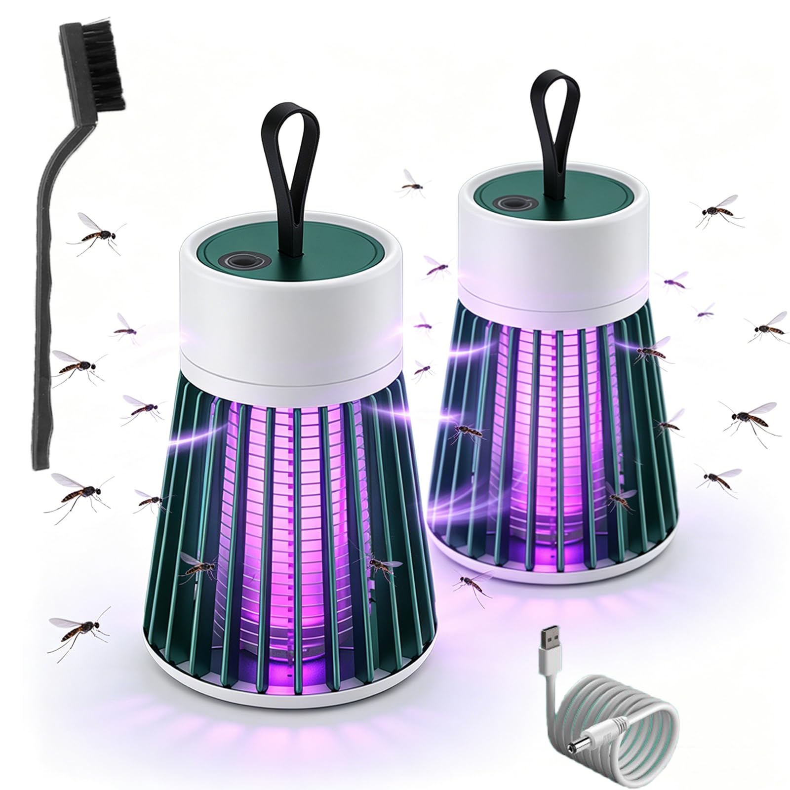 Lampada Antizanzare,Lampada Elettrica Ricaricabile Per Eliminare Zanzare E Insetti, Ideale Per Interni Ed Esterni (Verde*2pcs)