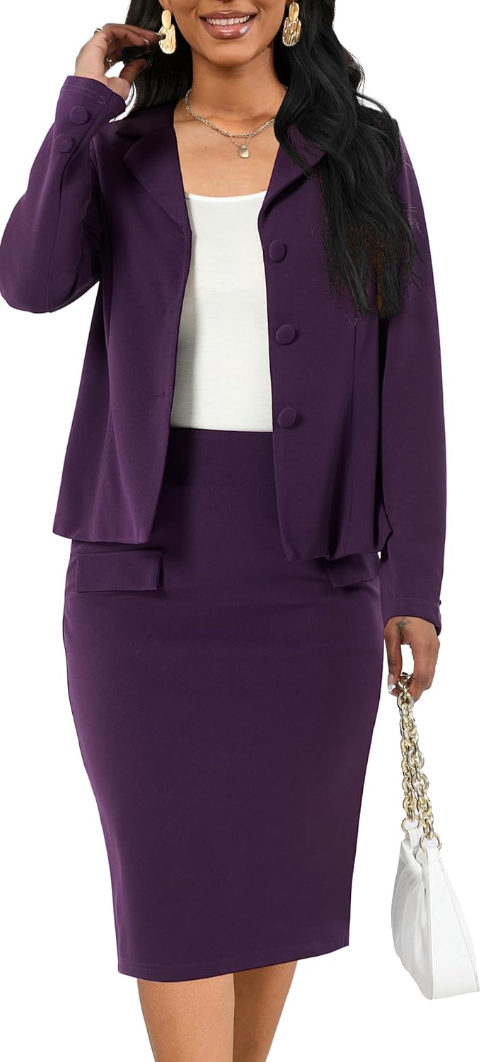Women 2 Piece Business Suit Elegant Blazer Jacket and Skirt Sets Work Formal Office Clothes Suits - Image 5