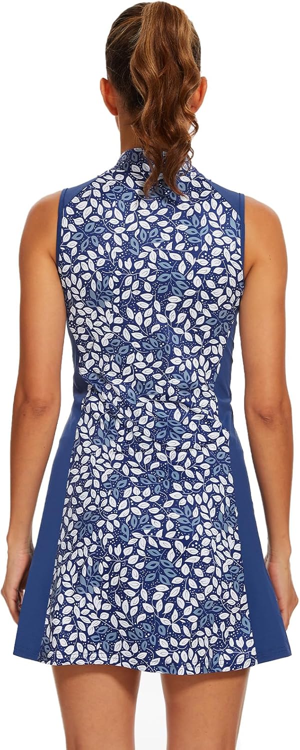 Viracy Tennis Dress Golf Dresses for Women with Shorts, Pockets Sleeveless Zip Up Stand Collar Lightweight Athletic Dress - Image 2