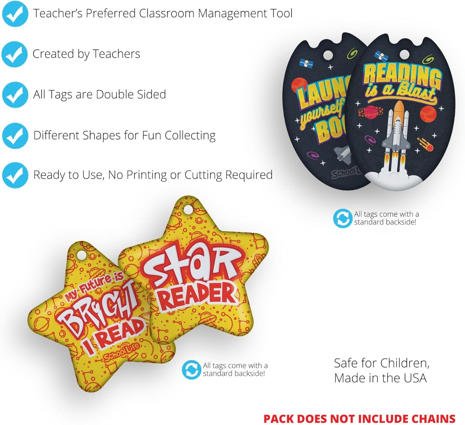 Encourage, Motivate, and Build Young Readers Skills and Habits Brag Tag Value Pack: 500 Tags (50 Tags for Each Shape)