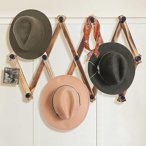 Miniatura 5 de WGFKVAS Paquete de 2 colgadores de pared de acordeón, perchero de madera expandible para montar en la pared, perchero para colgar sombreros, gorras,