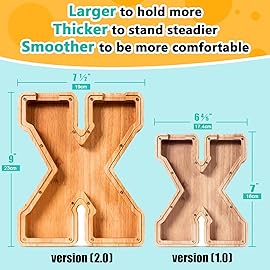SummiDate Wooden Letter Piggy Bank for Kids| Piggy Bank for Boys Girls Toddler| Alphabet X Money Bank| Personalized Initial Wood Coin Bank Birthday for Kids (X)
